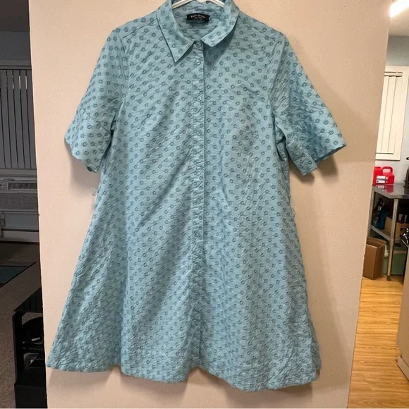 Kate Spade Light Blue Embroidered T Shirt Dress with Belt - Picture 5 of 11